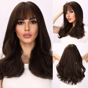 20 Inch Black Brown Synthetic Wig bob Wig with Bang  Brown Wigs for Women SM8012