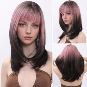 2025 Best Selling SMILCO Top 16-inch Ombre Black and pink Natural Bangs Synthetic Wig SM8115 Series.