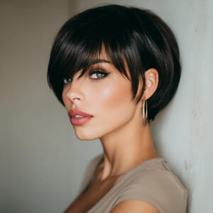 2025 Wholesale Dark Brown Layered Synthetic Short Hair Wig with Bangs Looks Natural SM166-4