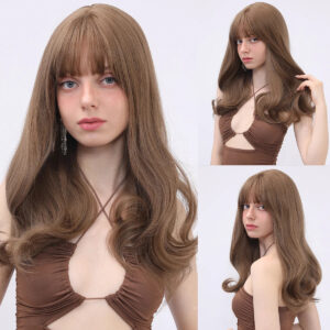 Japanese and Korean Temperament Brown air Bangs Curly Hair Shawl High-temperature Silk Wig Peruvian Hair Wig SM8012-2