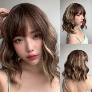 2025 Daily Wig Dark Brown Short Curly Hair Full Baotou Wig Natural Bangs High Temperature Silk Chemical Fiber Wig SM210-7