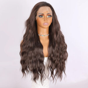 New 13*4 Lace Dark Brown Wavy Fluffy Long Curly Hair Daily Wear Chemical Fiber Women's Leave 	SM9825