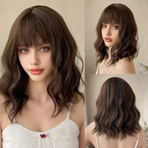 Chic Lady Black Bob Curly Wig with Thick Body Wave Style and Bangs for Everyday Wear and Role-playing Model SM210-4