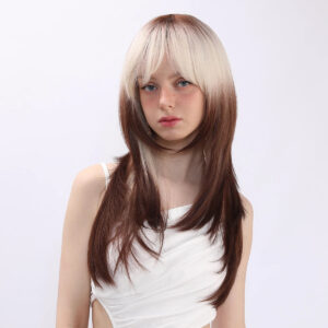 2025 Best-selling Girls Dyed Gold Gradient Brown Layered Wig Headdress High Temperature Silk Wig Female SM260