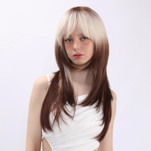 2025 Best-selling Girls Dyed Gold Gradient Brown Layered Wig Headdress High Temperature Silk Wig Female SM260