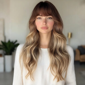 SMILCO European American Fashion Synthetic Wigs for Women Brown Gradient Wavy Curly Body Wave & Straight Styles Model SM6096