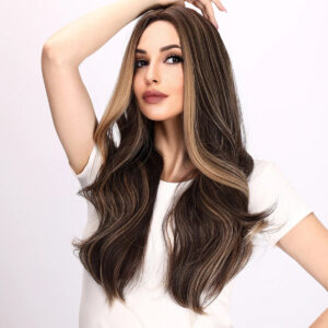 2024 Hot Selling SMILCO Popular European and American Fashion Wigs Black Brown Gradient Wavy Curly Hair Wig for Women 	SM9346