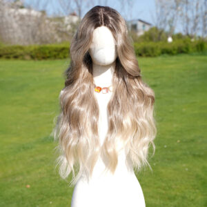 European and American Fashion T-shaped Lace Linen Gold Gradient Wavy Curly Women Wig Futura Lace Frontal Wig Vendor Gs 9118