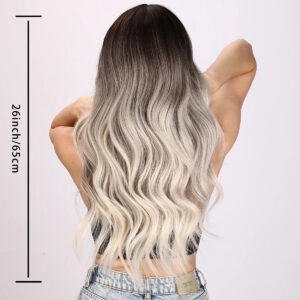 Factory Wholesale Price Brown Ombre Blonde Long Wavy Synthetic Wigs with Bangs for Women Natural Heat Resistant False Hairs 8066