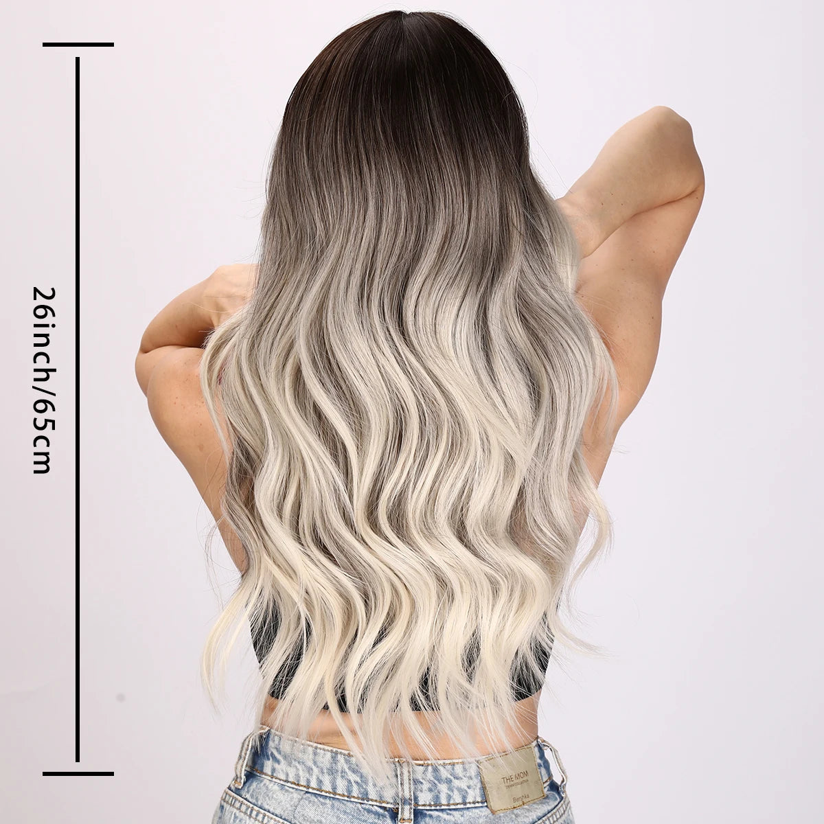 Factory Wholesale Price Brown Ombre Blonde Long Wavy Synthetic Wigs with Bangs for Women Natural Heat Resistant False Hairs 8066