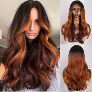 New European and American Ladies Fashion Dark Brown Gradient Long Curly Hair High Temperature Silk Chemical Fiber Wig 	SM375