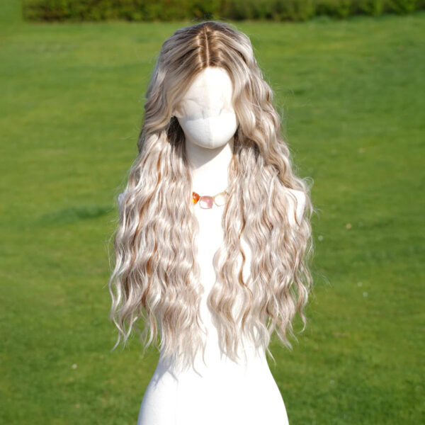 2025 Highlighted  Wig T-shaped Lace 26 Inch  Gold Gradient   Hair Wigs Indian Weave Weft Bundles Wigs SM9669