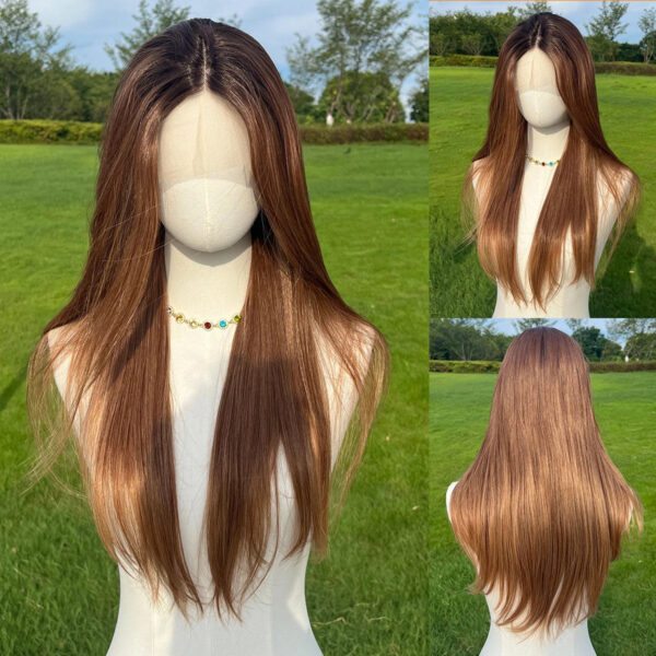 22 Inch Ombre Brown Straight T Part Lace Front Wig High Quality Front Lace Wig With Gradient Brown Japanese  SM9218