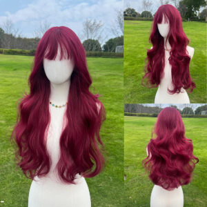 2025 SMILCO Hot Selling Popular Fashion Bangs Wig Europe and America Red Wavy Curly Wig Weaves Wigs SM023