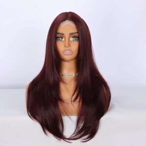 Word Futura Lace RED Brown Supple Natural Long Straight Hair Points Imported Silk  Chemical Fiber Women's Wig Headgear SM1701