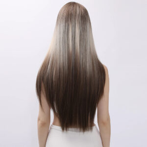 Hot Selling SMILCO 28 Inch Long Straight Synthetic Wig Top Button Gradient Brown Blonde Transparent Hot Selling SM1659 Series