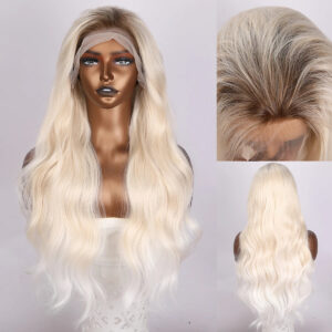 Europe and the New 13*4U Lace Ivory White Wavy Hair Imported Silk and Chemical Fiber Women's Wig Headgear. SM9720