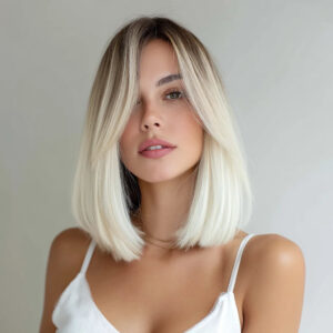 Fashion Wigs in Europe and America Gradient White Gold Straight Hair Wig High Temperature Silk BOBO Wig SM396