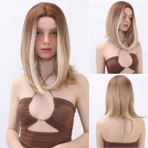 Short Hair Wavy Hair 14 Inch Synthetic Human Hair Mixed Color Hanging Ponytail Wig