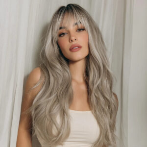 North America Hot Selling Brown Gradient Long Curly Hair Wig with Bangs Synthetic Wig for Women 	SM457