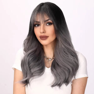 2024 Hot Selling SMILCO 22 Inch Grey Loose Wavy Bangs Gradual High-grade Gray Wavy Wig SM6057