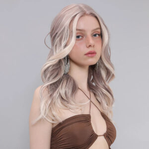 2025 Hot Selling SMILCO Fashion Wig T-shaped Lace Lavender Gradient Curly Wig Short Braided Wigs SM9027