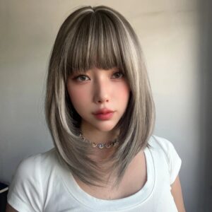2024 New Explosion Fashion Wig Female Gradient Gray Straight Hair High Temperature Silk Headgear 	SM164