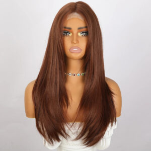 Luxury 26-inch Burgundy Straight Lace Wig for Women-light, Breathable, Easy to Wear and Shape, Suitable for All Skin Colors.1674