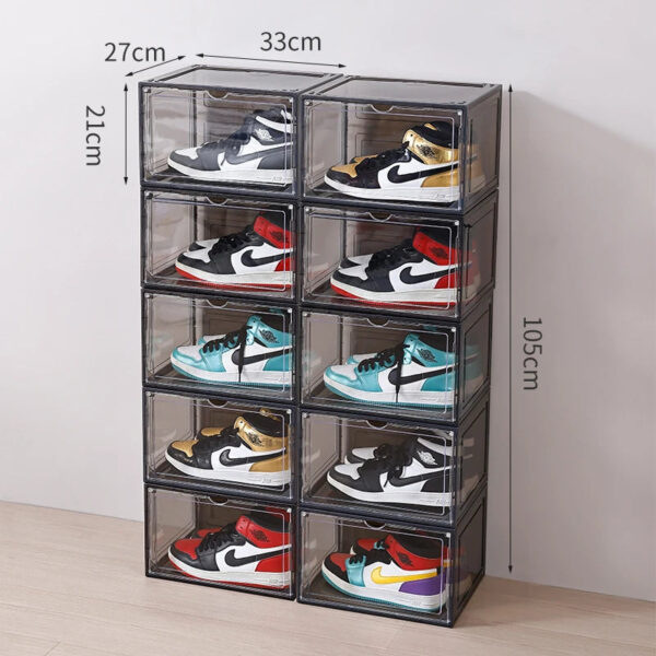10 Pack Black Thicken Snekaer Container Cabinet Upgraded Sturdy Shoes Organizer Stackable Drop Side Door Shoes Container Box - Image 2