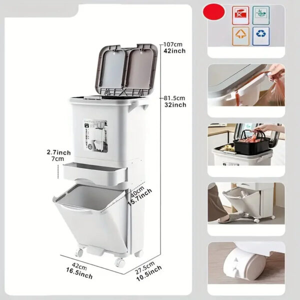29L Large Capacity Dustbin 2 Layer Dry Wet Separation Trash Can Removable Plastic Kitchen Garbage Waste Bin - Image 2