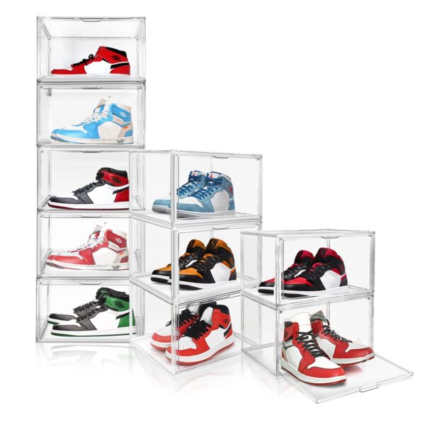 10pcs  US Overseas Transparent Acrylic Stackable Bag Display Case Sneaker Storage Box Side Magnetic Door Display Shoes Rack - Image 2